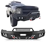 Off Road Front Bumper Compatible with Chevy Silverado 1500 2007-2013 Winch Bumper fit for 2nd Gen Silverado 1500 with 4 Lights 2 Corner Lights 2 D-rings 2 Packages