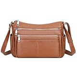 Over Earth Genuine Leather Crossbody Bag for Women Soft Multi Pockets Messenger Bags Ladies Purses and Handbags (O119E-2G Brown)