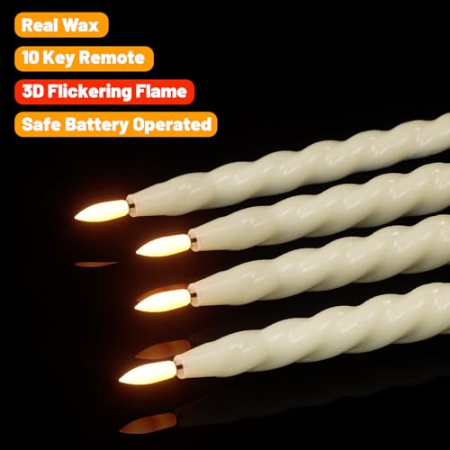 Image of Wondise Real Waxy Flameless Taper Candles with Remote Timer Ivory