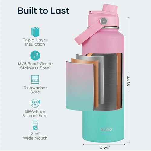 Image of BUZIO Triple Wall Vacuum Water Bottle with Dust-Proof Straw & Spout Lids