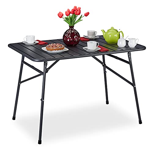 Relaxdays Gartentisch klappbar, Terrassentisch Metall, HBT 74,5 x 110 x 70,5 cm, eckig, Klapptisch wetterfest, anthrazit 10036108
