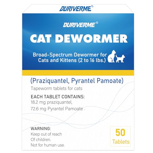 Broad-Spectrum Dewormer for Cats and Kittens (Praziquantel, Pyrantel Pamoate) for Tapeworms, Roundworms & Hookworms, 50 Tablets
