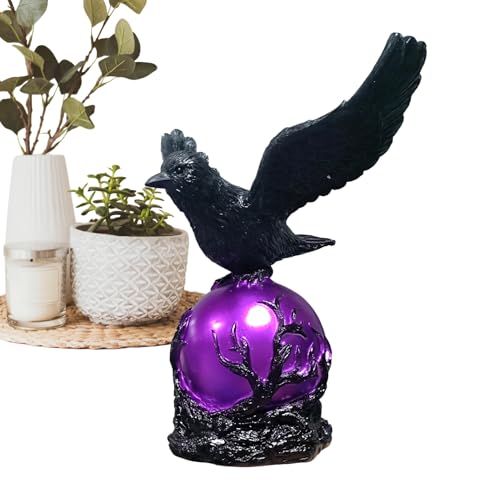 Décoration de table élégante corbeau résine 18 cm LED