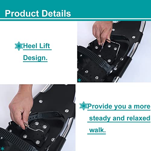 Warmwithann 21/25/27/30インチ ブラック スノーシューズ メンズ レディース ガールズ ボーイズ 軽量アルミスノーシューズ トレッキングポールとキャリートートバッグ付き 5枚目