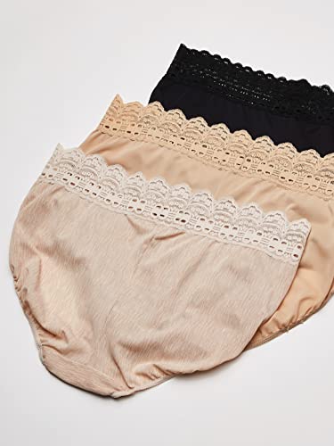 Olga Women's Secret Hugs 3 Pack Hipster Panty, French Toast/Black/Butterscotch Woven Texture Print, Xl #TOP3