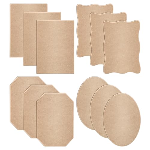 Novabright 12 Pcs Unfinished Wood Plaques for Crafts 6.5 x 4.5 Inch with 4 Assorted Shapes Beveled Thick MDF Wood Blank Sign for DIY Painting Burning Holiday Gifts and Craft Projects Supplies
