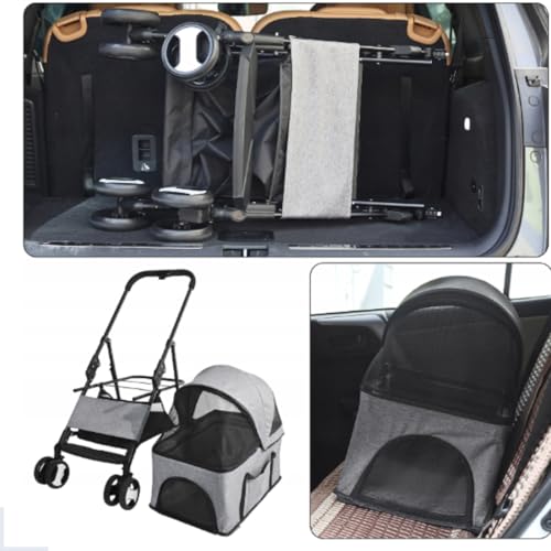 Carrinho Transporte Viagem Pet Dobrável Berço Removível Cães Gatos (Cinza)