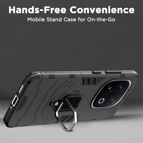 Image of Pikkme D5 Tough Armor Bumper Case | 360 Protection Case | Ring Holder Stand Back Cover for iQOO 13 5G (Black)