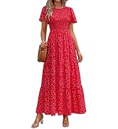 PRETTYGARDEN Women's 2026 Spring Casual Flutter Short Sleeve Boho Floral Maxi Dress Crew Neck Smo...