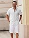COOFANDY Men's Button Up Shirt Short Sleeve Casual Vacation Shirt Cotton Linen Beach Wedding Shirts White