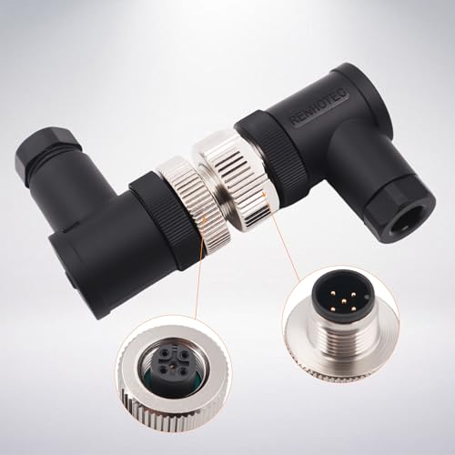 Conector M12 hembra de 5 pines codo 90° código A para cableado de sensores 7