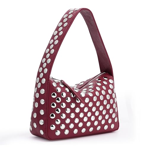 Sac à bandoulière Y2K en cuir clouté rouge - HiTotes hobo pour femme