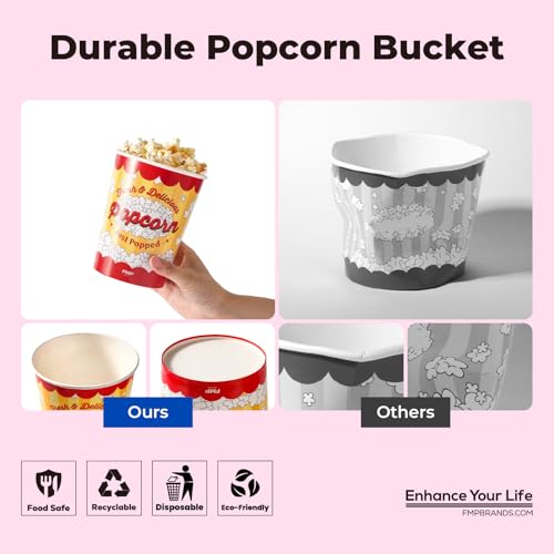 Image of Fit Meal Prep 500 Pack Classic Paper Popcorn Buckets Disposable, 32 Oz Grease Resistant Popcorn Bowls Cups for Machine Home Theater Carnival Movie Night
