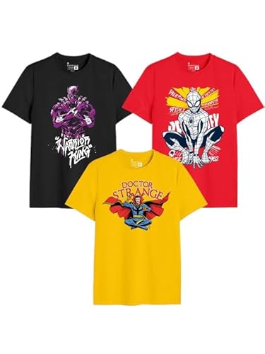 Bon Organik Pack of 3 Men Graphic Printed Round Neck Cotton T-Shirts