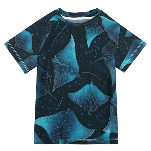 Boys Short Sleeve T-Shirts Stingray Ray Fishes Sea Rashguard Kids Swim Shirts Sun UPF 50+