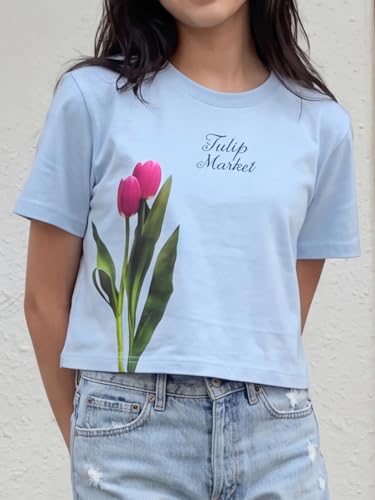 Image of Li'l Tomatoes Girls 100% Cotton Printed Top | Half Sleeve Casual Summer Top for Girls | Soft & Breathable Everyday Wear | Floral Sunflower Print | 9-16 Years
