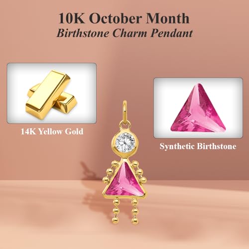 10K Yellow Gold January to December Month Birthstone Charm Pendant with Carded Cable Rope Chain Necklace 16" to 24"2
