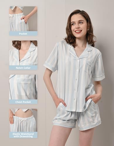 Image of NAP BOUND 100% Cotton Pajamas for Women Sets 2 Pieces Pjs Button short sleeves with Pockets Soft Sleepwear Loungewear XS-XXL