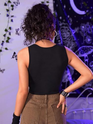 Floerns Women's Cut Out Sleeveless Round Neck Punk Rock Solid Ripped Crop Tank Top2