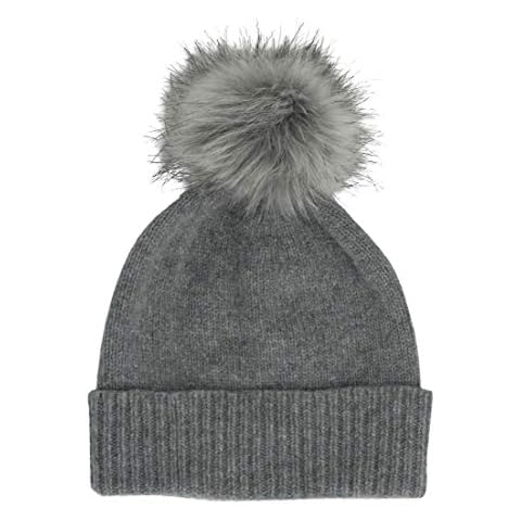 Gamble & Gunn Designer 100% Scottish Pure Cashmere Beanie Hat with Removable Pom Pom Bobble. Naturally Soft and Warm Autumn Winter Hat. One Size Fits All, Fashionable Accessory (Grey) Cover