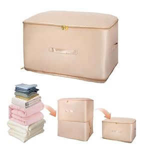 Ultra Space Saving Self Compression Organizer, Comforter Storage Bag, Moving Bag for Comforters, Clothes, Blankets, Bedding, College (54Ã42Ã60cm, Beige)