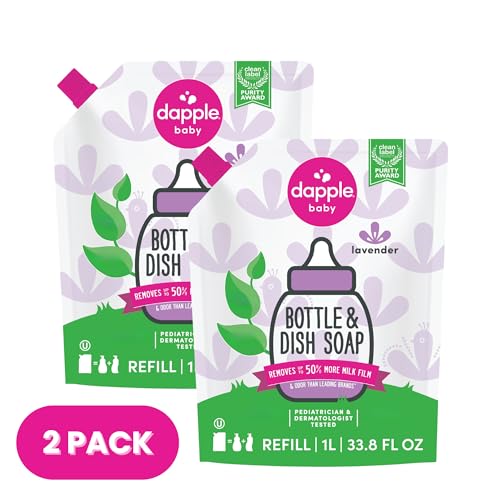 Image of Dapple Baby Lavender Bottle & Dish Soap Refill Pouch - (2 Pack) 33.8 fl oz - Plant-Powered Cleaner for Baby Bottles, Pump Parts, and Sippy Cups