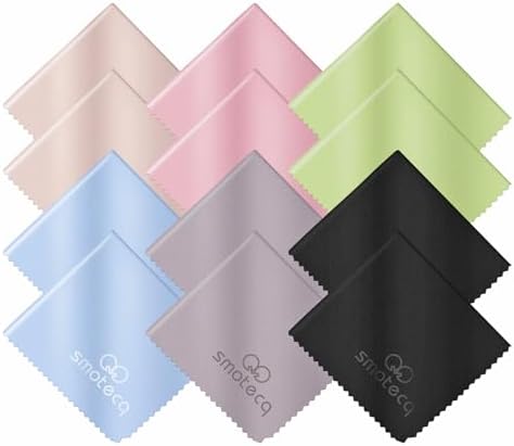 SmoTecQ 12 Pack Assorted Colors Microfiber Cleaning Cloths - Safe and Effective Cleans Lenses, Glasses, Screens, Cameras, Eyeglasses, Cell Phone, LCD TV Screens and More (6X7)