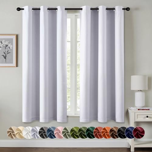 Image of MIULEE Blackout Curtains for Bedroom Living Room 2 Panels, Thermal Insulated Room Darkening Drapes Grommet Noise Reducing Light Blocking Window Treatments 45 Inches Long 34x45 Inch Greyish White