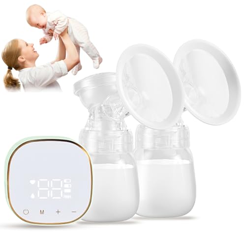 Oskuglin Milchpumpe Elektrisch Tragbar, Doppelte Wiederaufladbare mit 3 Modi und 9 Saugstufen, mit LED-Anzeige, BPA-frei, wiederaufladbare Milchpumpe für Reisen und Zuhause (Grün)