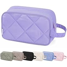 Narwey Toiletry Bag for Traveling Women with Handle, Quilted Makeup Bag for Women, Puffy Make up Bags Organizer Case Cosmetic Bag for Teen Girls Purple