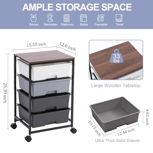 Image of SYKIARIOL Utility Cart with 4 Drawers, Light Grey | Rolling Storage Cart with Drawers