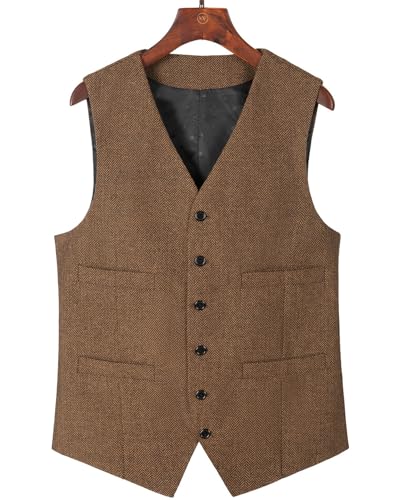 Hunting Mens Herringbone Vests Western Tweed Waistcoats Cowboy Vest for Men Vintage Casual2