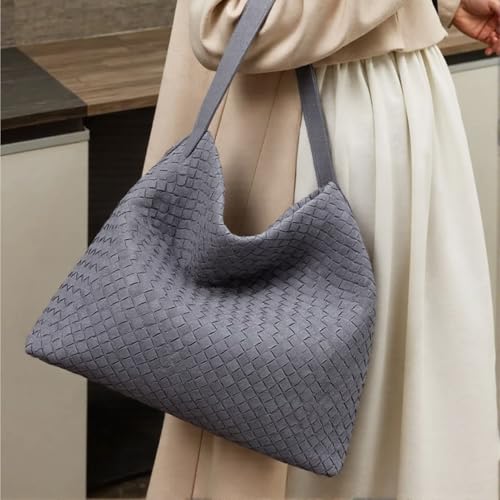 Women's Braided Leather Tote Bag Stylish Suede Hobo Shoulder Bag with Woven Details3