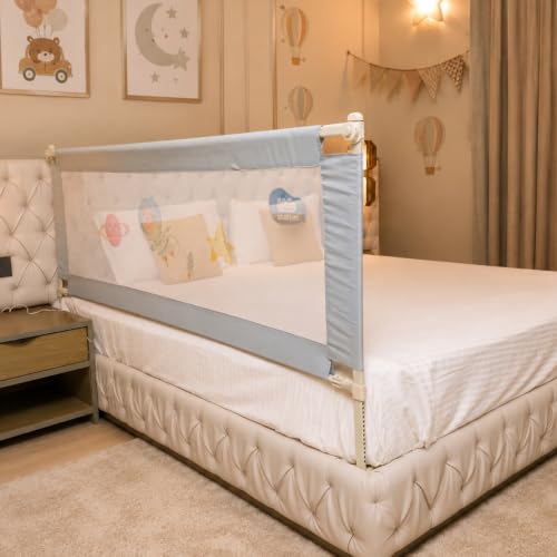 Image of Kids Station 1 Side with Pocket Bed Rail Guard (6.3ft x 2.6ft / 190x80cm), Bed Railing for Baby Safety, Kids Toddler Bed Protector Side Walls, Adjustable Height, Portable & Foldable (Grey)