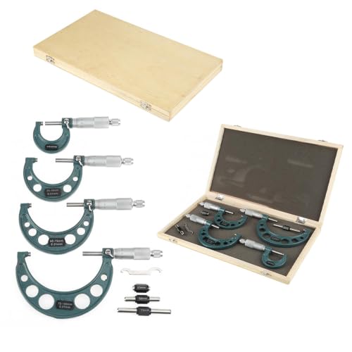 Set Micrometri Precisione Diametro Esterno Set Micrometri 4 Pezzi 0-100mm Calibro di Spessore Calibro a Corsoio Micrometro Esterno con Scatola