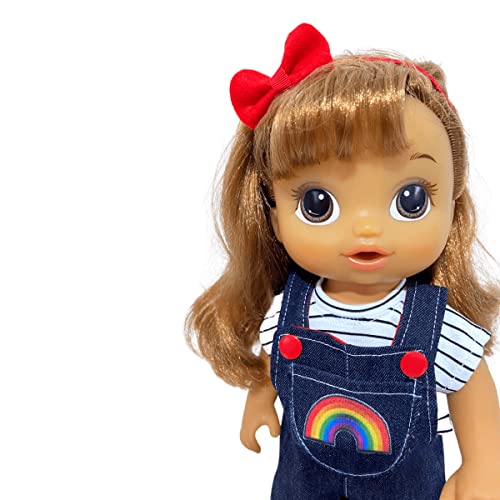 Roupa boneca baby Alive Jardineira jeans camiseta e tiara