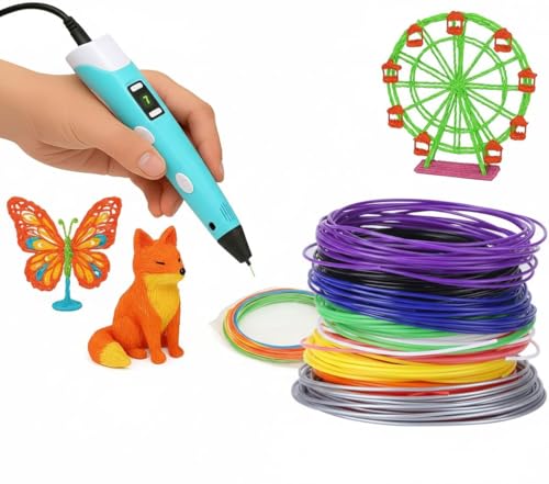 3D Pen with 20 Colors PLA Filament USB Powered Drawing Pen Kit LCD Display Temperature Control Arts and Crafts Tool for 3D Model Creation