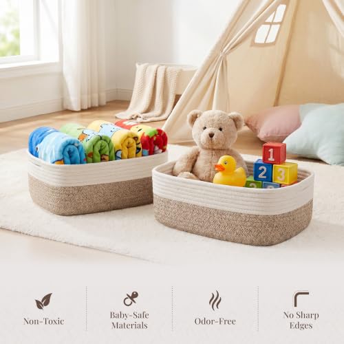 4-Pack-Large-Woven-Rope-Storage-Baskets-2-Sizes-Organizer-Bins-Fabric-Cube-Boxes-and-Rectangular-Shallow-Bins-for-Closet-Shelf-Bookshelf-Nursery-Changing-Table-Bathroom-Toys-Home