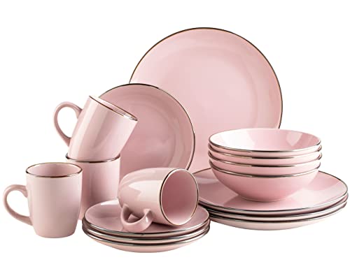 MÄSER Kombiservice, Steinzeug METALLIC RIM Rosa, 16-teilig