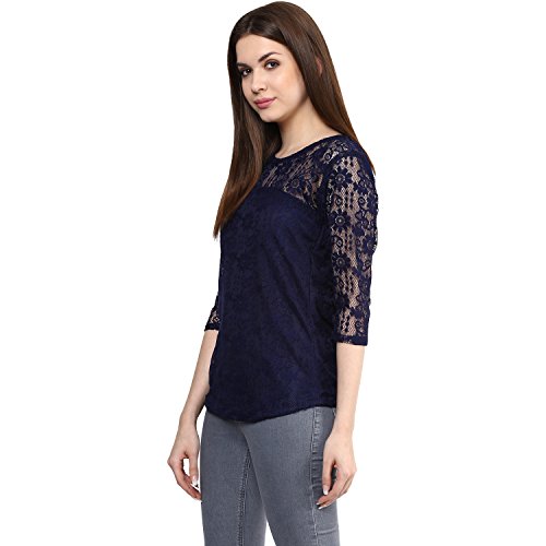 Image of mayra Women's Net Navy Blue Color 3 /4 Sleeve Top