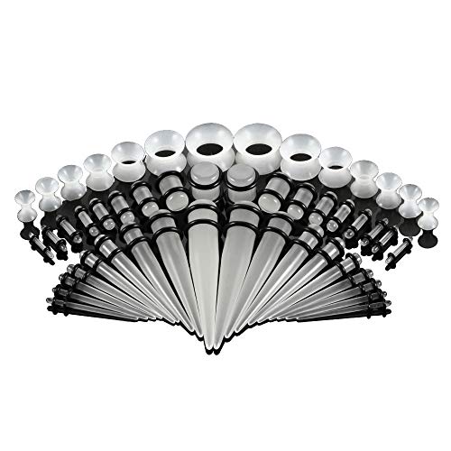 50 Stücke 14G-00G Ohr Stretching Kit, Acryl Tapers/Plugs/Silikon Tunnel Ohr Messgeräte Expander Set, Piercing Schmuck Ohrringe für Frauen Männer Mädchen Jungen - Transparent (im Dunkeln leuchten) Cover