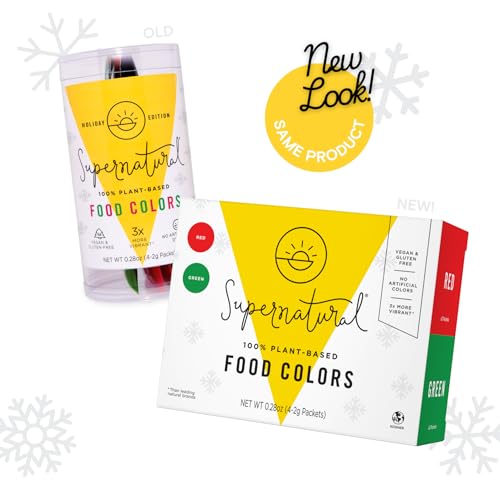 Supernatural Red & Green Natural Holiday Food Coloring, Gluten-Free, Vegan, No Artificial Dyes for Healthy Holiday Baking (4 Packets)