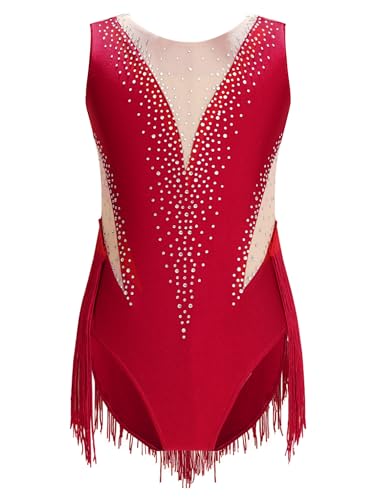 JEATHA Maillot De Danza Baile Brillantes Niñas Leotardo Patinaje Artístico Maillot Gimnasia Rítmica Traje De Rendimiento Disfraz De Bailarina Fiesta Actuación borgoña B 9-10 años