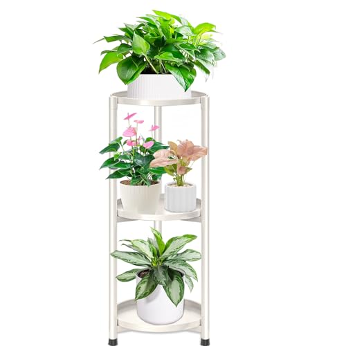 Porte plante interieur étagère plante, Etagere porte plante exterieur Or 3 niveaux métal tabouret plante , Supports de pots de fleurs pour Maison Balcon Jardin Intérieur (3 Niveaux-Blanc-C)