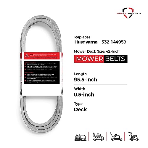 Image of 144959 Craftsman Deck Belt Replacement, 95.5 inch, Heavy-Duty, Durable, Aramid Cord Replacement for Craftsman 42 Inch Deck Belt LT1000, LT2000, DLT3000, Husqvarna 532144959, Sears /AYP 144959