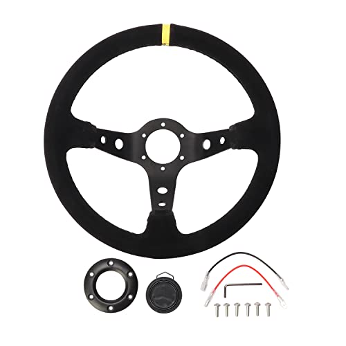 aleawol Motorsport Lenkrad Universelles Sportlenkrad Auto 14 Zoll 350mm 6 Schrauben Grip Rennsport Lenkrad Drift für Automodifikation Nachahmung Rennlenkrad, Schwarz