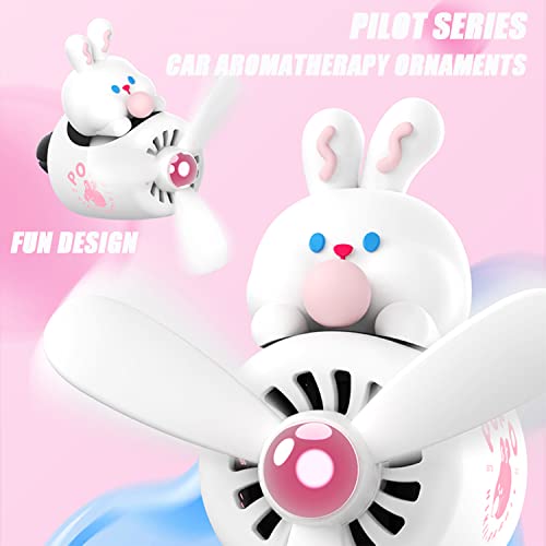 Image of Car fragrance diffuser pilot car air outlet fragrance diffuser cartoon rotating fan leaf car perfume cute cartoon shape car perfume air freshener with 2 fragrances (rabbit 1)