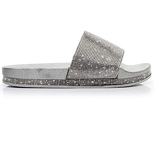 Sandalias de mujer planas con brillantes elegantes calzado de plataforma antideslizante 5