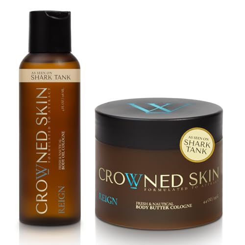 Crowned Skin Reign Body Butter Cologne and Body Oil Cologne Bundle | As Seen On Shark Tank | Skin Care Set with Pink Pepper & Bergamot Scent | Natural Shea & Mango Butters | All-Day Fragrance