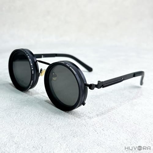 Image of Adjustable Tint Rotating Polarized Round Sunglasses for Men Stylish, Anti Glare Lenses 1-11 Gear UV400 Protection Metal Goggles for Driving Beach Retro Branded Sun Glasses